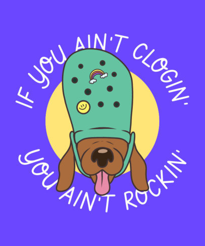 T-Shirt Design Template with a Funny Dog Wearing a Clog Shoe on Its Head