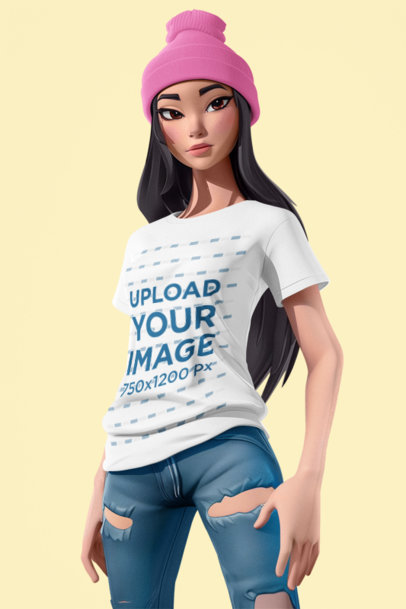 AI-Created Mockup of a 3D Woman Inspired by Fortnite Wearing a T-Shirt