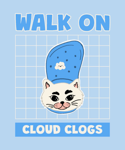 T-Shirt Design Template Featuring an Illustrated Cat with a Clog Shoe