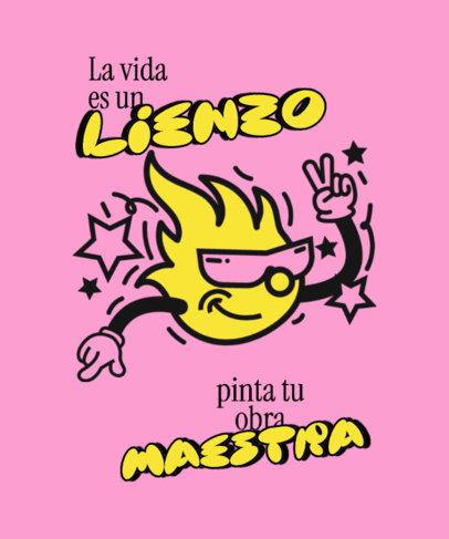 T-Shirt Design Template with a Cartoonish Flame and an Inspirational Phrase