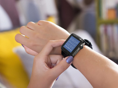 Close-up Mockup of Young Woman Using Her Black Apple Watch