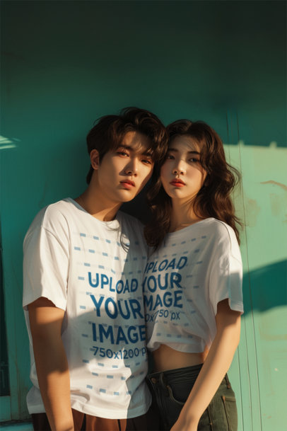 AI-Created Mockup of K-Drama-Inspired Characters Wearing Matching T-Shirts