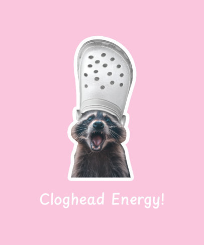 T-Shirt Design Template With a Funny Raccoon and a Rubber Clog