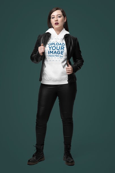 Gildan Pullover Hoodie Mockup Featuring a Woman With a Rock-Styled Outfit