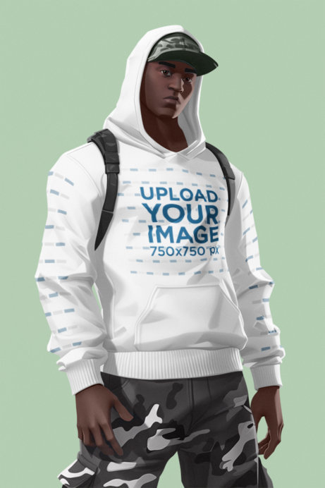 Mockup of a 3D Man Inspired by Fortnite Wearing a Pullover Hoodie