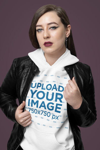 Gildan Hoodie Mockup Featuring a Woman With a Metal and Rock Style