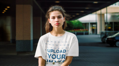 Movie-Inspired Mockup Featuring a Woman Wearing a Crewneck T-Shirt 