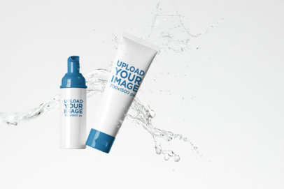 Beauty Mockup Featuring a Cosmetic Tube and a Plastic Cleanser Bottle