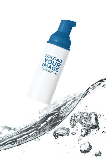 Cleanser Bottle Mockup Featuring Splashing Water and a Skincare Theme m38585