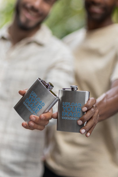 Bachelor-Themed Mockup Featuring Two Men Holding Flasks