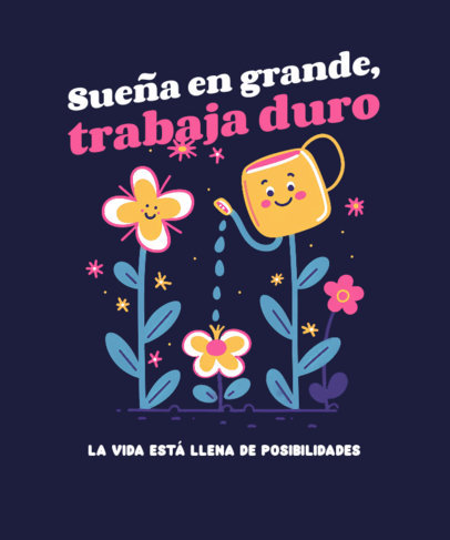T-Shirt Design Template with Smiling Flowers and a Motivational Quote