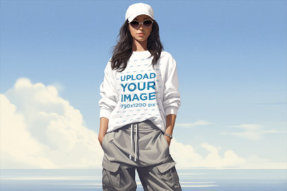 Sweatshirt Mockup of an AI-Illustrated Woman Inspired by Grand Theft Auto 