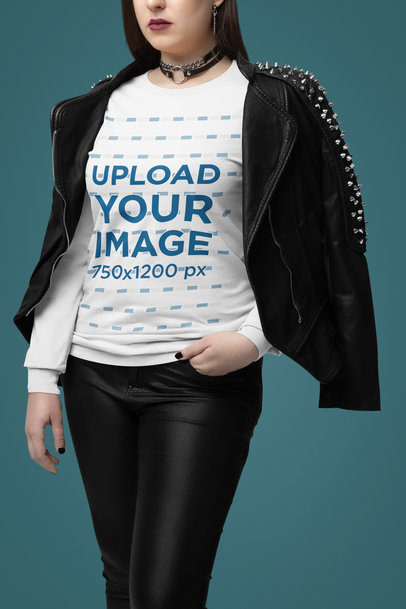 Bella Canvas Long Sleeve Tee Mockup of a Woman in a Rocker-Inspired Outfit m38141
