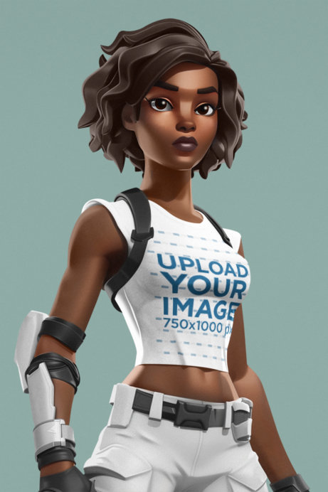 Mockup of a Woman Inspired by Fortnite Wearing a Round-Neck Tee