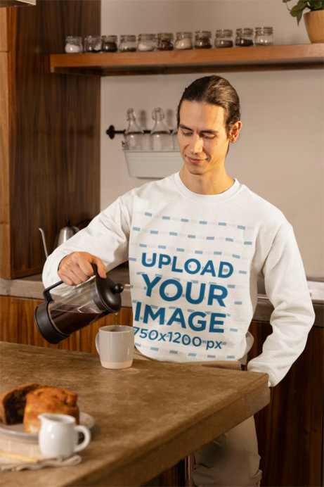 Gildan Sweatshirt Mockup Featuring a Man Serving Coffee