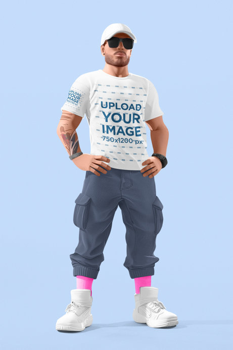 Mockup of a 3D Male Character Inspired by Fortnite Wearing a T-Shirt