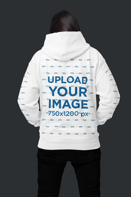 Back-View Gildan Hoodie Mockup Featuring a Man Standing in a Studio