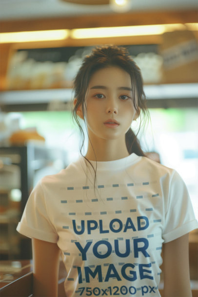 T-Shirt Mockup of an AI-Created Woman Inspired by a K-Drama Character