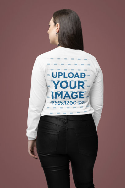 Back-View Bella Canvas Long-Sleeve Tee Mockup of a Woman Featuring a Metalhead Style m38142