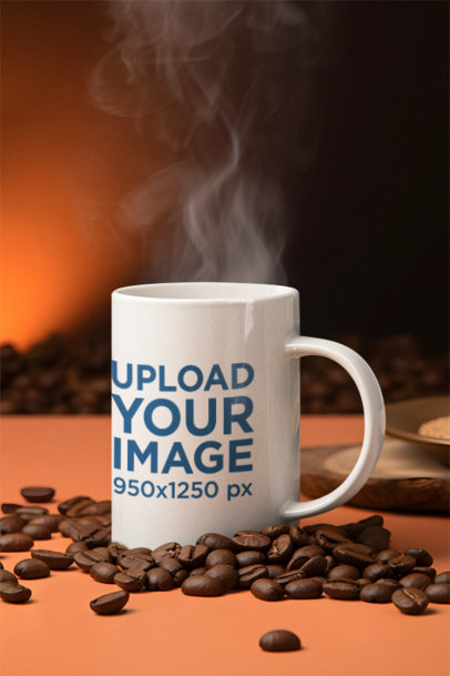 AI-Created Mockup Featuring an 11 Oz Sublimated Coffee Mug Placed in a Surface With Coffee Seeds m36495