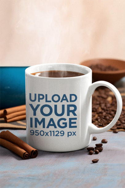 Mockup of an AI-Generated 11 oz Mug Surrounded by Coffee Beans m36606