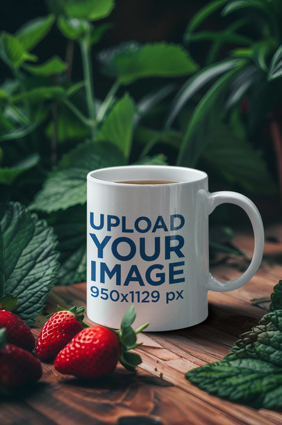 AI-Created Mockup Featuring a Coffee Mug Placed Next to Strawberries m38438