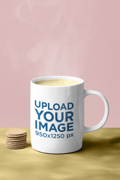 Mockup of an AI-Generated 11 Oz Mug Filled With Coffee Featuring Some Cookies