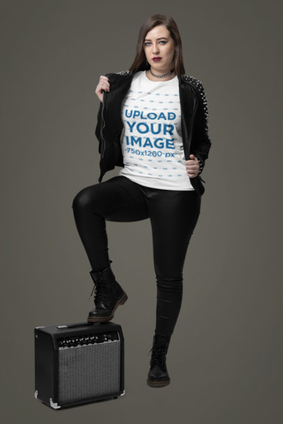 Bella Canvas T-Shirt Mockup of a Metalhead-Styled Woman Posing in a Studio m38146