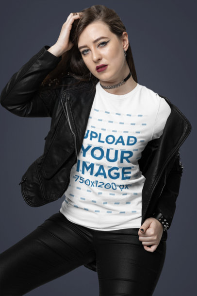 Rockstar-Style Mockup of a Woman Wearing a Bella Canvas T-Shirt in a Studio m38147