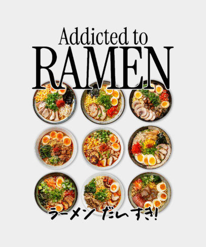 AI-Generated T-Shirt Design Creator Featuring a Series of Ramen Bowls