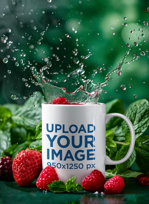 Mockup of an AI-Created Coffee Mug With Splashing Berries Tea