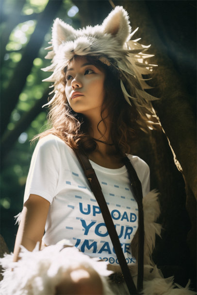 Ghibli-Inspired Mockup Featuring an AI-Created Woman With a T-Shirt and a  Wolf Ears Tiara m38507