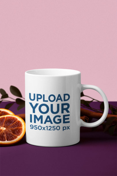 AI-Created Coffee Mug Mockup With an Orange Slice m36598