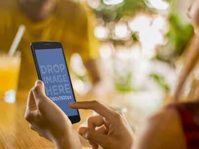 Mockup Template of Couple Having Breakfast at Terrace With LG G3