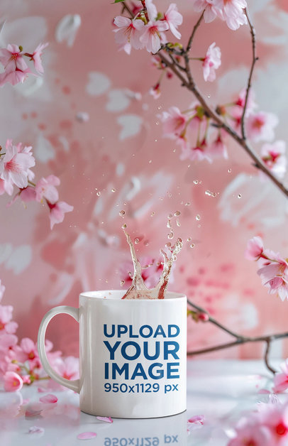 Coffee Mug Mockup Featuring Splashing AI-Created Pink Tea Infusion