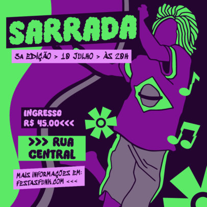 Instagram Post Template with Illustrated Dancers for a Brazilian Funk Lesson 6475d