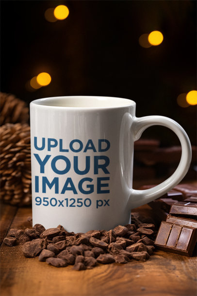 Mockup of an AI-Generated Coffee Mug Surrounded by Chocolate m36608