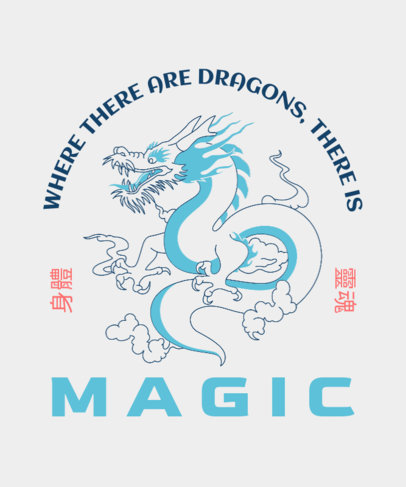 T-Shirt Design Template Featuring an Illustrated Dragon with a Phrase