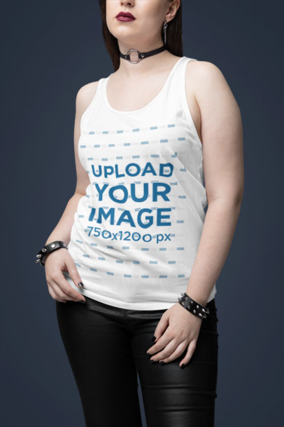 Mockup of a Woman Wearing a Choker and a Bella Canvas Tank Top  m38163