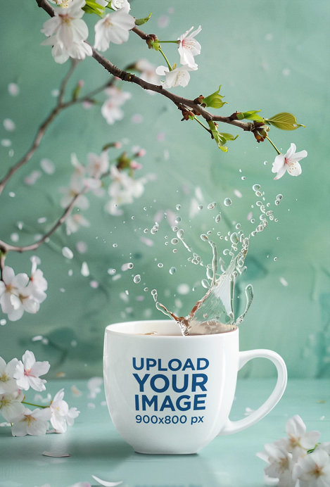 AI-Created Mockup Featuring a Mug with Splashing Water