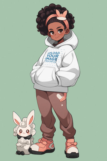 Pokemon-Inspired Mockup of an AI-Created Woman Graphic Wearing a Hoodie