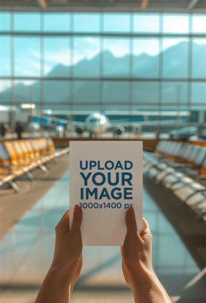 AI-Generated Mockup of a Woman Holding a Book at the Airport m38877