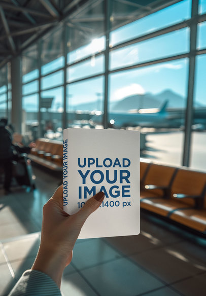 Mockup of an AI-Generated Woman Holding a Book in an Airport