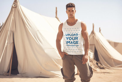 Tank Top Mockup of an AI-Created Man in a Game of Thrones-Inspired Setting
