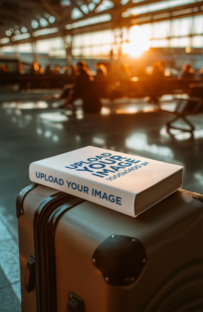 Mockup of an AI-Created Hardcover Book Placed Over a Suitcase m38880