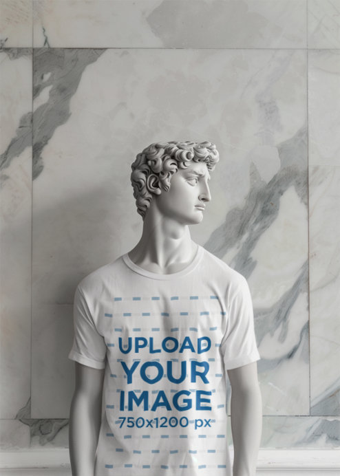 AI-Generated Mockup of a Male Statue Wearing a Rounded-Neck T-Shirt 