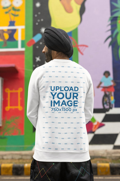 Back-View Sweatshirt Mockup Featuring a Man Wearing a Turban m38654