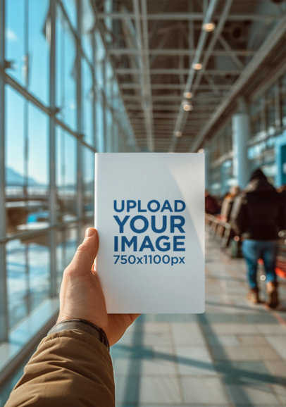 AI-Generated Mockup of a Man Holding a Book at the Airport m38878