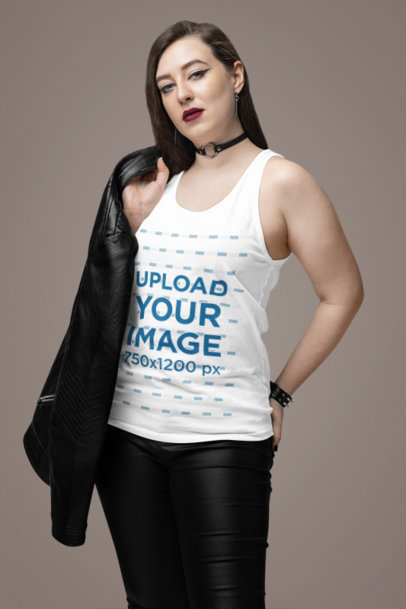 Mockup of a Woman Wearing a Bella Canvas Tank Top with a Choker and Heavy Makeup m38164