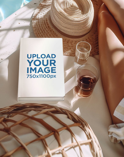 Mockup of an AI-Generated Book Placed Beach Chair Featuring a Woman m38891